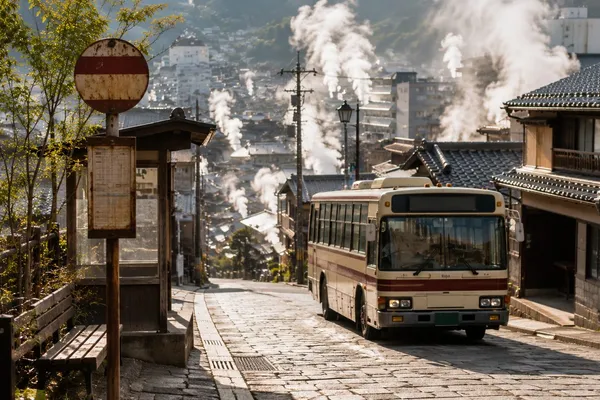 別府を車なしでバスや徒歩で巡る温泉旅のイメージ